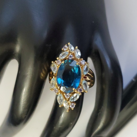 Sterling Silver 925 Sapphire Aquamarine Ring